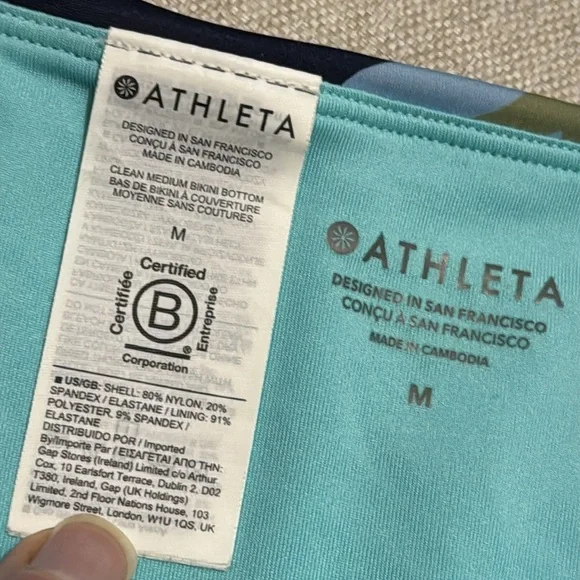 Athleta Palm Swim Top & Bottoms-34D/DD with M Bottoms-Moss Green/Blue Bottoms - Picture 5 of 16
